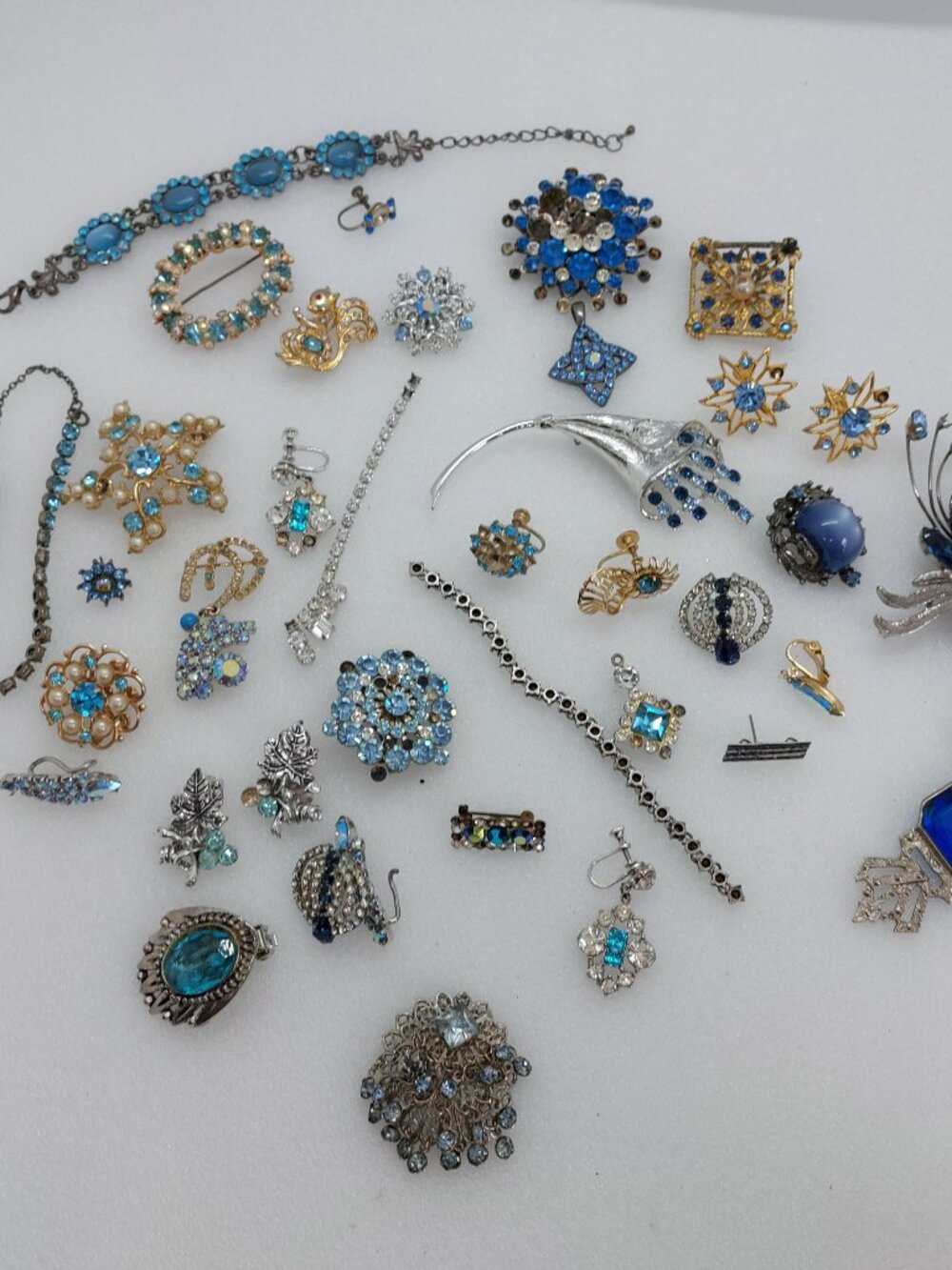Bundle Of Broken Rhinestone Jewelry For Crafts Repair As Is Earrings Brooch